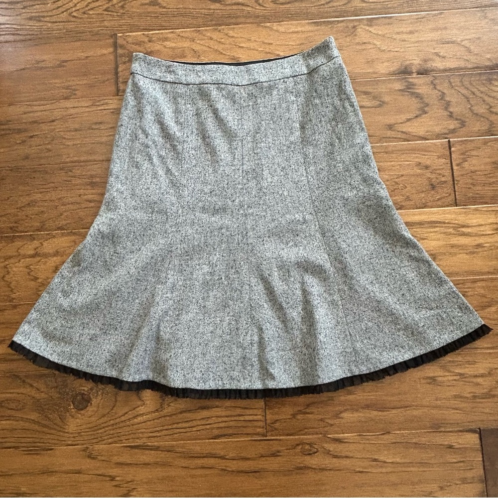 White House Black Market Skirt Heather Gray Ruffle Hem A-Line 10
